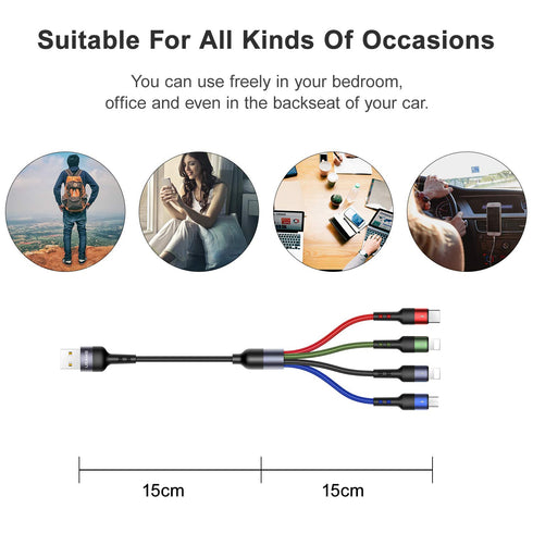 USAMS 2Pack Multi Charging Cable Multiple Charger Cord Nylon Braided Short 1FT 4 in 1 USB Charge Cord with Phone/Type C/Micro USB Connector for Phone/Galaxy S20/S10S9/S8/S7 and More