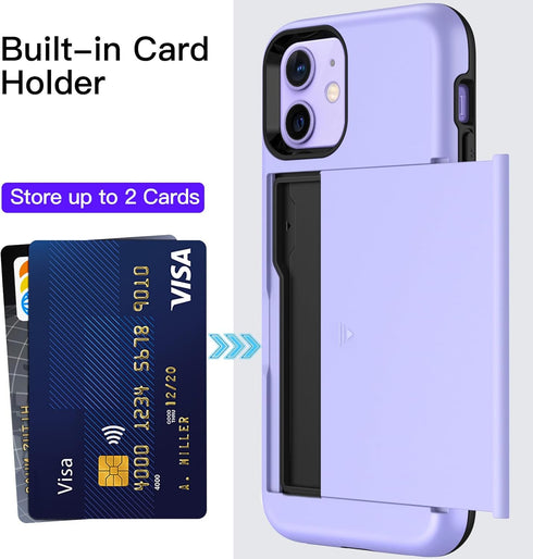 JETech iPhone 12/12 Pro Wallet Case (6.1") - Purple, Dual Layer Shockproof, Card Holder, Sliding Hidden Slot.