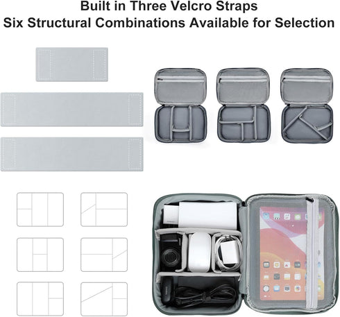 Large Capacity Electronics Accessories Organizer Case with Adjustable Divider, Waterproof Leather Cord Organizer,