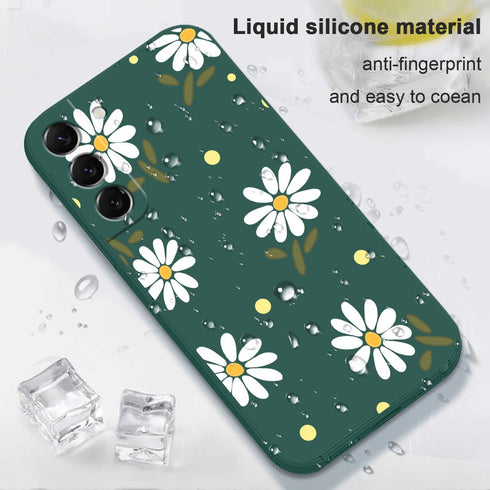 Samsung Galaxy S22 Plus Case, Fashionable Flowers Designs Soft Silicone Drop Protective Cover for Women (Daisy Green)