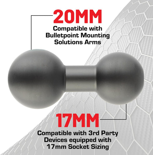 20mm 17mm 17mm Bulletpoint Aluminum Ball to Ball Mount Extension Connector for Mounting Arms Compatible with Garmin