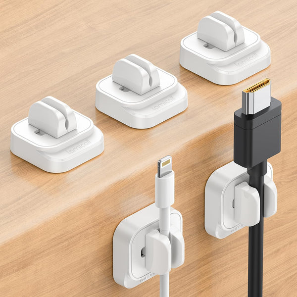 5Pack Cable Spring Holder Clips, Cord Organizer for Desk, Adjustable Wire Holder for Phone USB Charger, White
