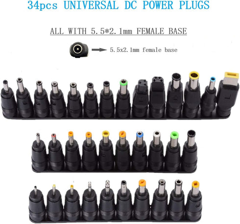 Universal 34pcs DC Connectors Plug Kit, 5.5 x 2.1mm Female Base Power Adapter Connector.