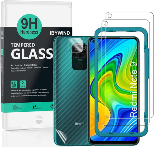 Ibywind Screen Protector for Redmi Note 9, with 2Pcs Tempered Glass, 1Pc Camera Lens Protector