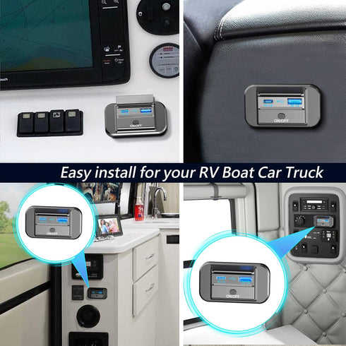 Qidoe Dual Quick Charge 3.0 RV USB Outlet, Wall Mount 12 Volt USB Outlet with Power Switch for RV Cars Truck Golf Cart