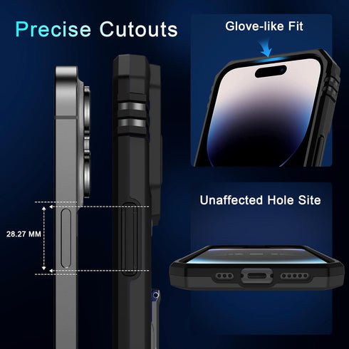 DEERLAMN iPhone 14 Pro Case - Black, 6.1" Military Grade Shockproof, Slide Camera Cover, Screen Protector & Kickstand.