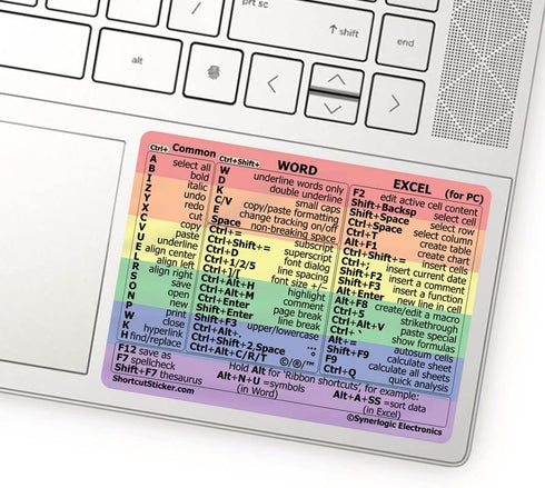 Synerlogic Word/Excel Windows Shortcut Sticker: Laminated Keyboard Reference Guide, 2pcs (Rainbow/Small) for Home Office