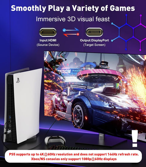 HDMI to DisplayPort Adapter (4K@60Hz) HDMI Male to DP Female Converter, Compatible with Laptops, PS5, AMD, NVIDIA - 1