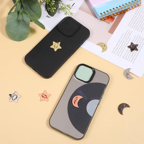 SynHHergyx 8 Pcs Stars Moon Cell Phone Ring Holder Metal Phone Finger Grip Hook Self-Adhesive Phones Grip Loop