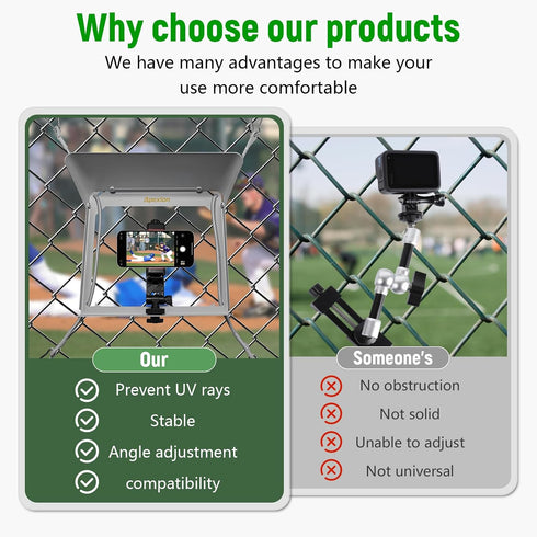 Apexion Baseball Training Equipment, Phone Stabilizer, Game Changer Fence Mount, Universal with Sunshade, Streaming