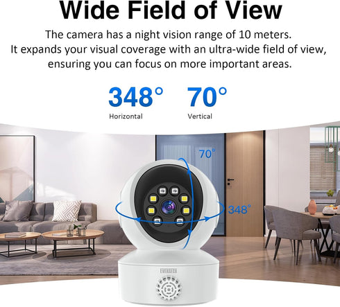 EVERSECU 2 Smoke & Gas Detection Home Security Camera with Sound Alarm & Real Time Alert, Humanoid Auto Tracking, Way