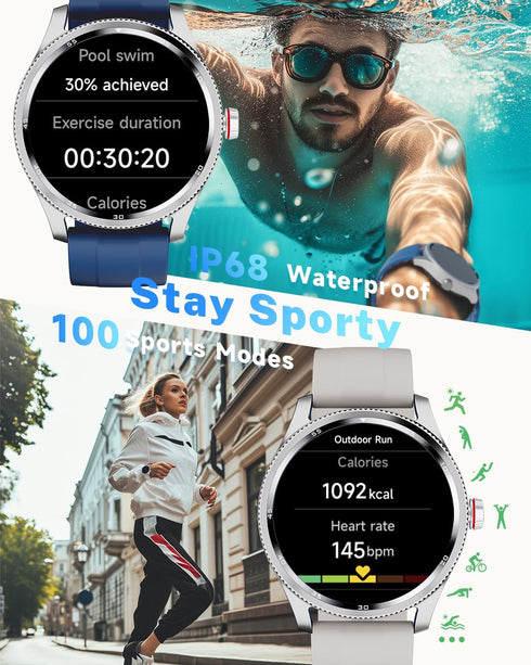 Smart Watch for Men Women with Metal Bezel, Answer Make Call, Heart Rate, Step Counter, IP68 Waterproof, Fitness Sport