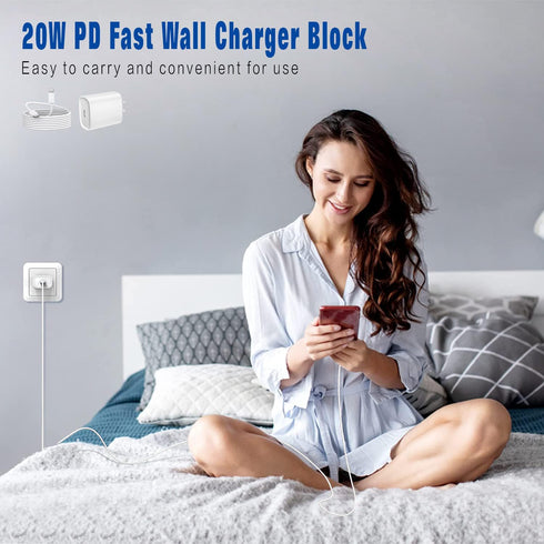20W PD USB C Wall Fast Charging Adapter with 6FT Type C to Lightning Cable