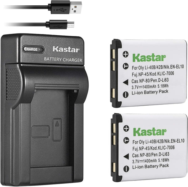 Kastar Battery (X2) & Slim USB Charger for Cas NP-80, Exilim EX-G1, EX-H5, EX-H50, EX-JE10, EX-N1, EX-N5, EX-N10,