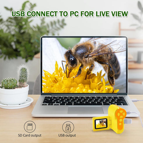 Kids Microscope, 1000X Pocket Handheld with 6 Adjustable LED Lights, 2'' LCD Screen, USB to PC, Yellow