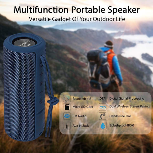 X21 Portable Bluetooth Wireless Speaker, Waterproof with FM Radio, Micro SD Card MP3 Player for Outdoor Use (Blue)