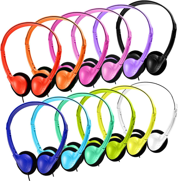 Kids Headphones Bulk 20 Pack Multi Colored On-Ear Corded Headphones with 3.5mm