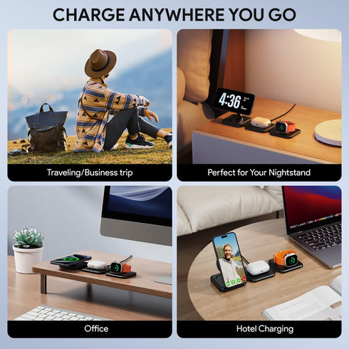 Wireless Charger, Hinyx Magnetic Foldable Portable Travel Charger, 3 in 1 Wireless Charging Station for 15/14/13/12