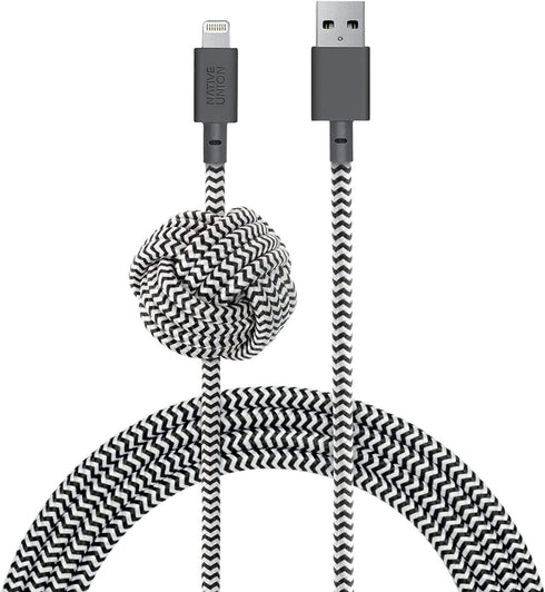 Native Union Night Cable - 10ft Ultra-Strong Reinforced Lightning to USB-A Charging Cable, Zebra