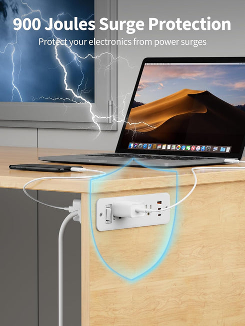 HOPOW 5 6 5 (3 900J Recessed Power Strip FT Recessed Outlet, Flush Mount Furniture Outlet with Outlets USB Ports USB