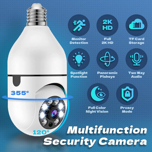 MCJ 2K / 3MP Light Bulb Security Camera - 5G & 2.4G WiFi Wireless Indoor Outdoor 360 Camera with Color Night Vision