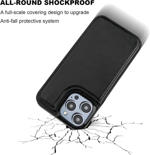 Compatible Black iPhone 14 Pro Max Wallet Case, with Card Holder, PU Leather Kickstand and Durable Shockproof Cover