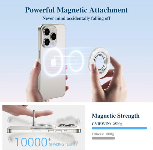 GVIEWIN Magnetic Phone Ring Holder, Compatible with MagSafe Phone Stand Finger Grip Adjustable Kickstand for iPhone 15 Pro Max/Pro/Plus/14/13/12 Series/Other Smartphones, Mag-Safe Accessories(Silver)