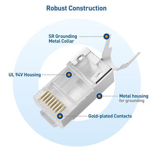 Cable Matters 20-Pack Cat8 RJ45 Pass Through Connector - 23-24AWG Shielded with Load Bar & Strain Relief