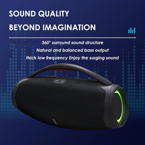 Portable Bluetooth 5.0 Speakers, RGB 360 Degree Surround Sound Loud Speaker, Long Battery Life, Outdoor Wireless (Black)