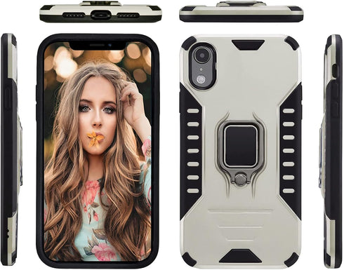 MODOS LOGICOS Case for iPhone XR, Dual Layers Shockproof Protective Case with 360 Metal Rotating Ring