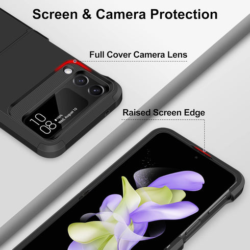 SAMONPOW for Samsung Galaxy Z Flip 4 Case, Upgraded Hinge Protection, Dual Layer Hard PC Soft TPU Bumper, Black