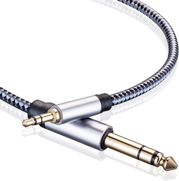 Tiierzon 1/8 to 1/4 Stereo Cable 6Ft, 6.35mm Male to 3.5mm Male TRS Bidirectional Audio Cable for Guitar, Speakers