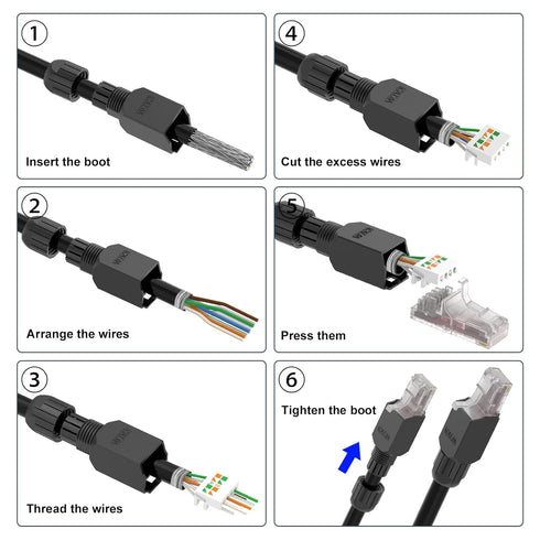 VCELINK RJ45 Connector Tool-Free, CAT6A Field Termination Plug, Gold Plated Modular Plug for 23 to 26 AWG Network Cable
