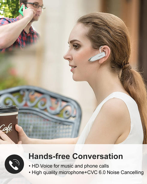 New bee Bluetooth Earpiece V5.0 Wireless Handsfree Headset 24 Hrs Driving Headset 60 Days Standby Time with Noise Cancelling Mic Headsetcase for iPhone Android Laptop Truck Driver, White