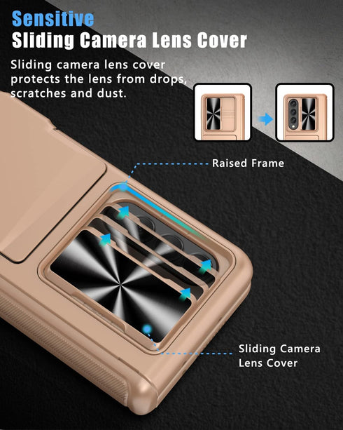Vihibii for Samsung Galaxy Z Fold 3 Case - Hinge Protection, Credit Card Slot, Kickstand Design, Slide Camera Cover &