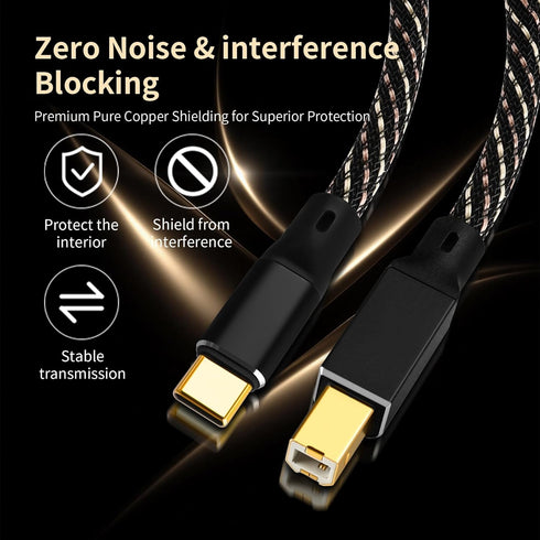 6N (1.64ft/0.5m) USB B to USB C Audio Cable, OFC Gold-Plated Braided Printer Cable, for Hi-Fi DAC, Amplifier, DJ