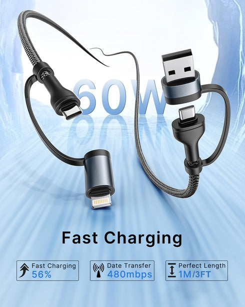 USB C to USB C Adapter 60W PD, 4 in 1 Multi Charger Cable for iPhone 14/13/12, MacBook Pro 2023, iPad Mini 6, Samsung