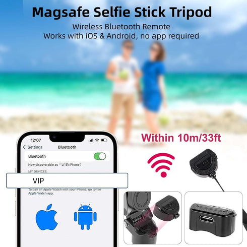 WOVTE 4-in-1 360 Magnetic Selfie Stick, Portable Pocket MagSafe Tripod for iPhone with Detachable Remote, Rotation