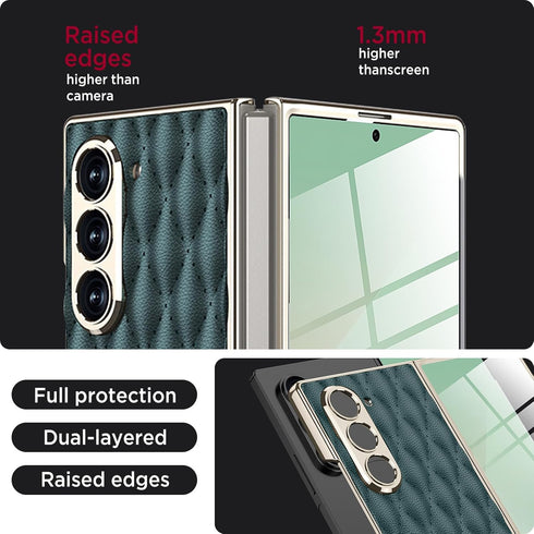 Miimall Slim Fit for Samsung Galaxy Z Fold 6 Case, Camera Protection, Ultra Thin PU Leather Luxury Case, Green