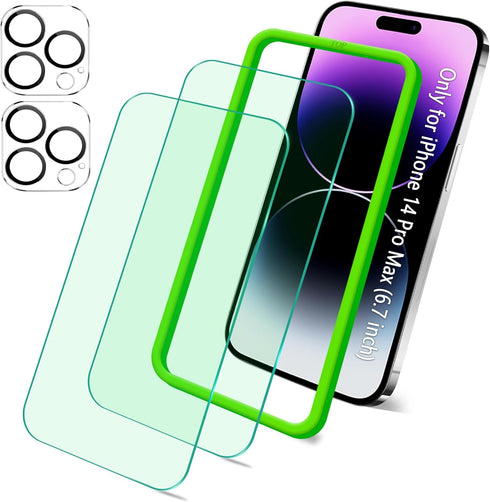 iPhone 14 Pro Max Screen Protector & Camera Lens Protector, HD Blue Light Blocking, Bubble & Glare Free, Easy Install