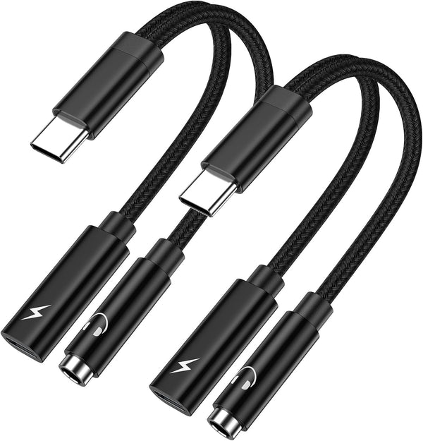 USB C to 3.5mm Headphone and Charger Adapter for Samsung Galaxy A55 A35 S24 S23 Ultra A15 A54 S22 S21, 2 in 1 Dongle
