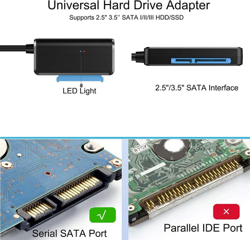 SATA to USB 3.0 Adapter, USB to SATA III Cable External Hard Drive Converter for 2.5 3.5 inch HDD/SSD