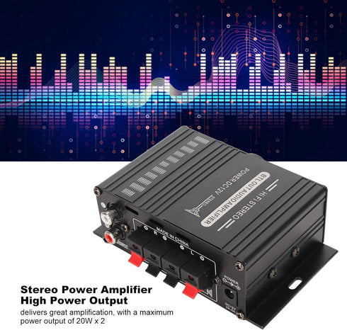 Power Amplifier, AK-160BT Bluetooth 5.0 Stereo Audio, 2 Channel Amplifier Receiver 20W x 2, 12V Mini Home Power Amplifier Universal for Car Home Bar Party