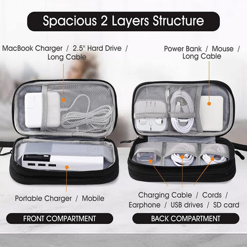 Electronic Organizer Pouch Bag, 3 Compartments Travel Cable Organizer Bag Pouch Portable Electronic Phone Accessories Storage Multifunctional Case for Cable, Cord, Charger, Hard Drive, Earphone(Black) by Tildaks