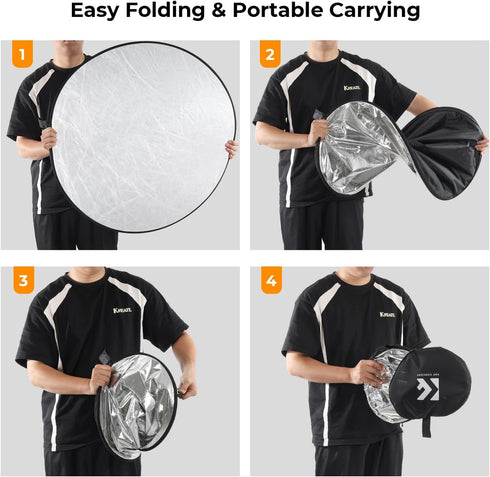 K&F CONCEPT 5-in-1 22" (56cm) Light Reflector Photography Diffuser Collapsible Portable for Studio and Outdoor Lighting