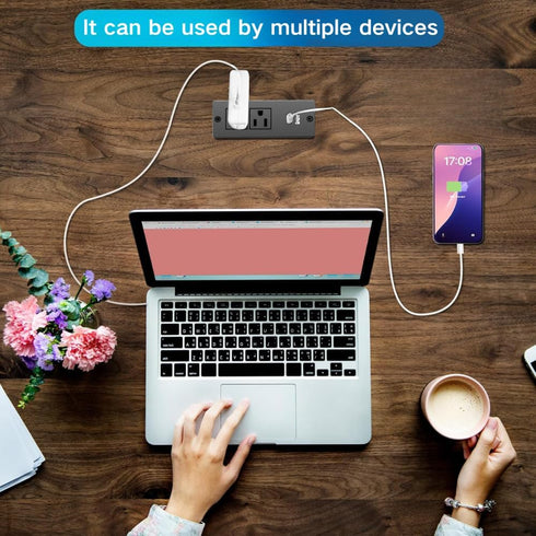 Geao Adapter Inset Small Recessed Power Strip Plug Extension Cord with USB Electrical Outlet Extender Flush Mount Surge