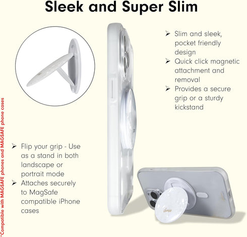 Sonix MagLink Snap Grip | Magnetic Phone Grip Holder and Collapsible Kickstand | Compatible with MagSafe | White Pearl