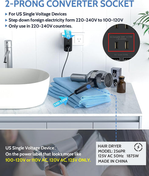 Upgraded DOACE 2000W Universal Voltage Converter, US to Europe, 220V to 110V for Travel, Power Adapter Combo