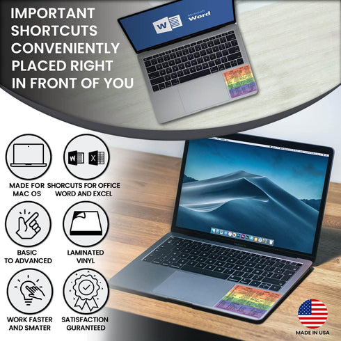 Synerlogic for Mac Word & Excel Shortcuts Cheat Sheet Sticker, Quick Reference Keyboard Shortcut Stickers for MacBook