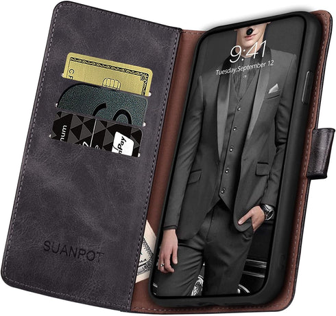 SUANPOT Leather Wallet Case for Samsung Galaxy A52 4G & 5G, RFID Credit Card Holder, Shockproof Cover (Black)